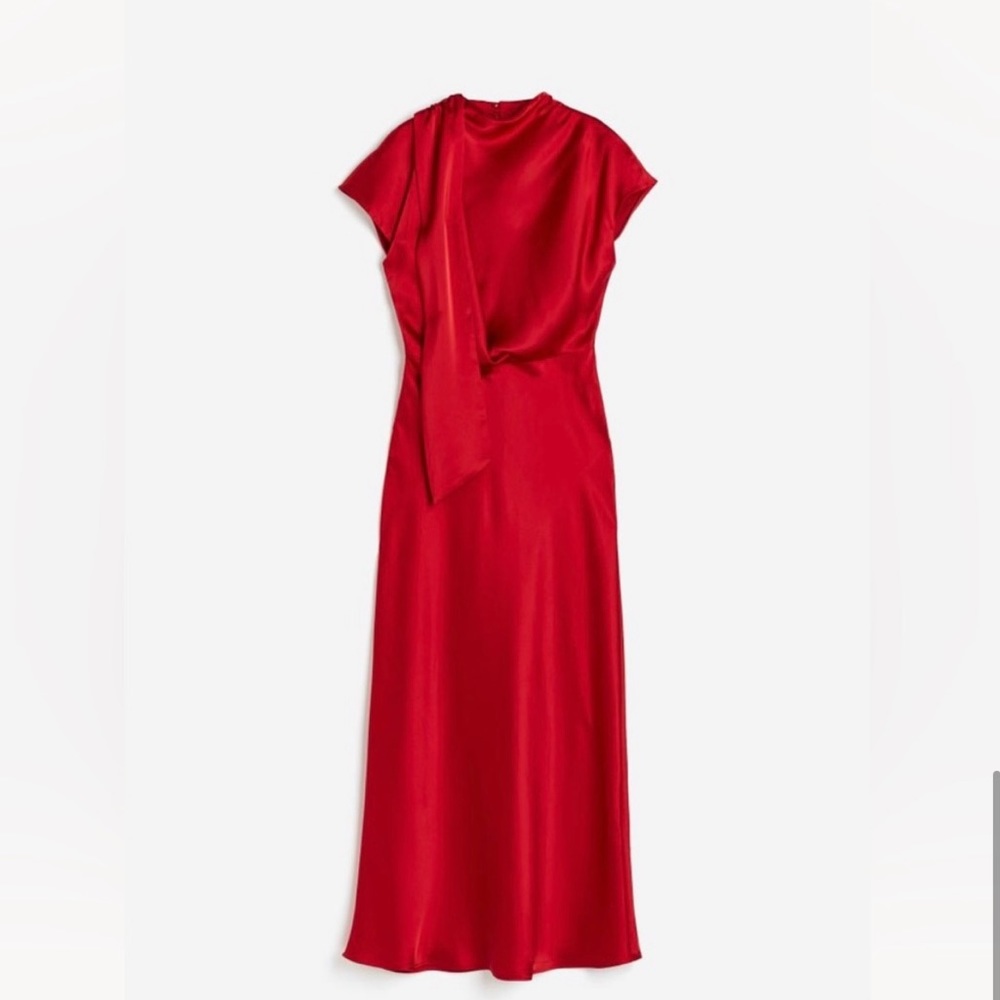 Red tie neck stain dress